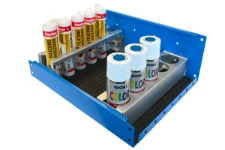 03_Aluminiumgestelle für Spraydosen und Silikonkartuschen zum Einsetzen in Syncro Regalwannen 