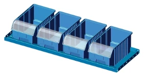 33_Rahmen mit Kunststoff-Lagerkästen mit durchsichtiger Frontblende