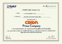 Zertifikat Cribis Prime Company für Francom Spa, Muttergesellschaft der Unternehmensgruppe Syncro